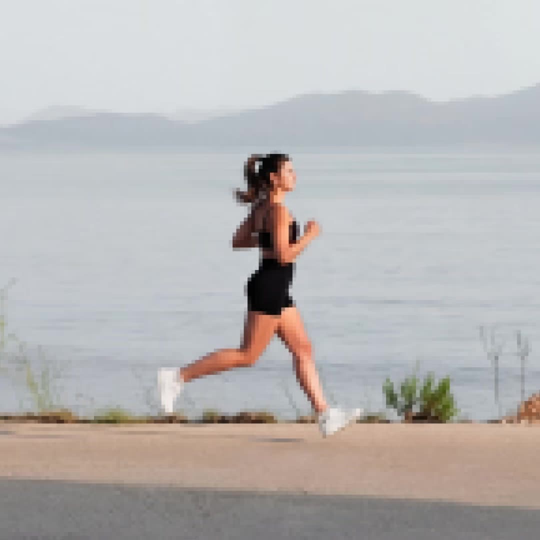 running by the lake video enhanced with AI
